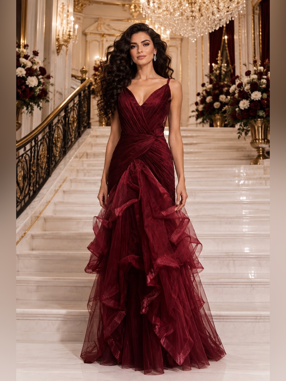 NWT Burgundy Wine Tulle Satin Mermaid Formal Evening Gown Gala Wedding Sz 6 - Picture 2 of 7